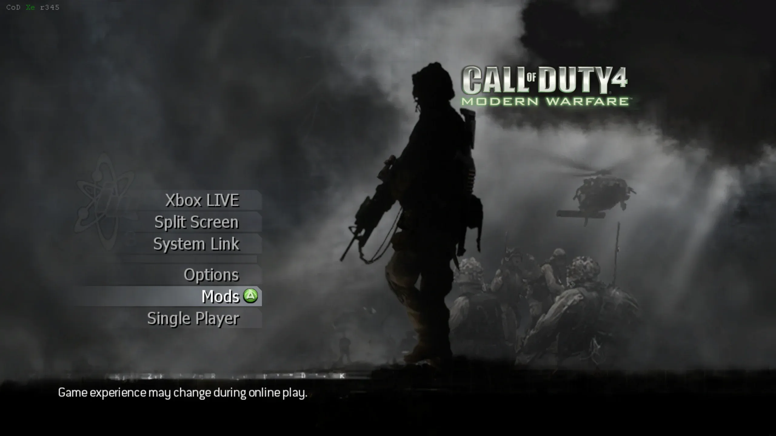 Call of Duty 4 main menu with Mods selected