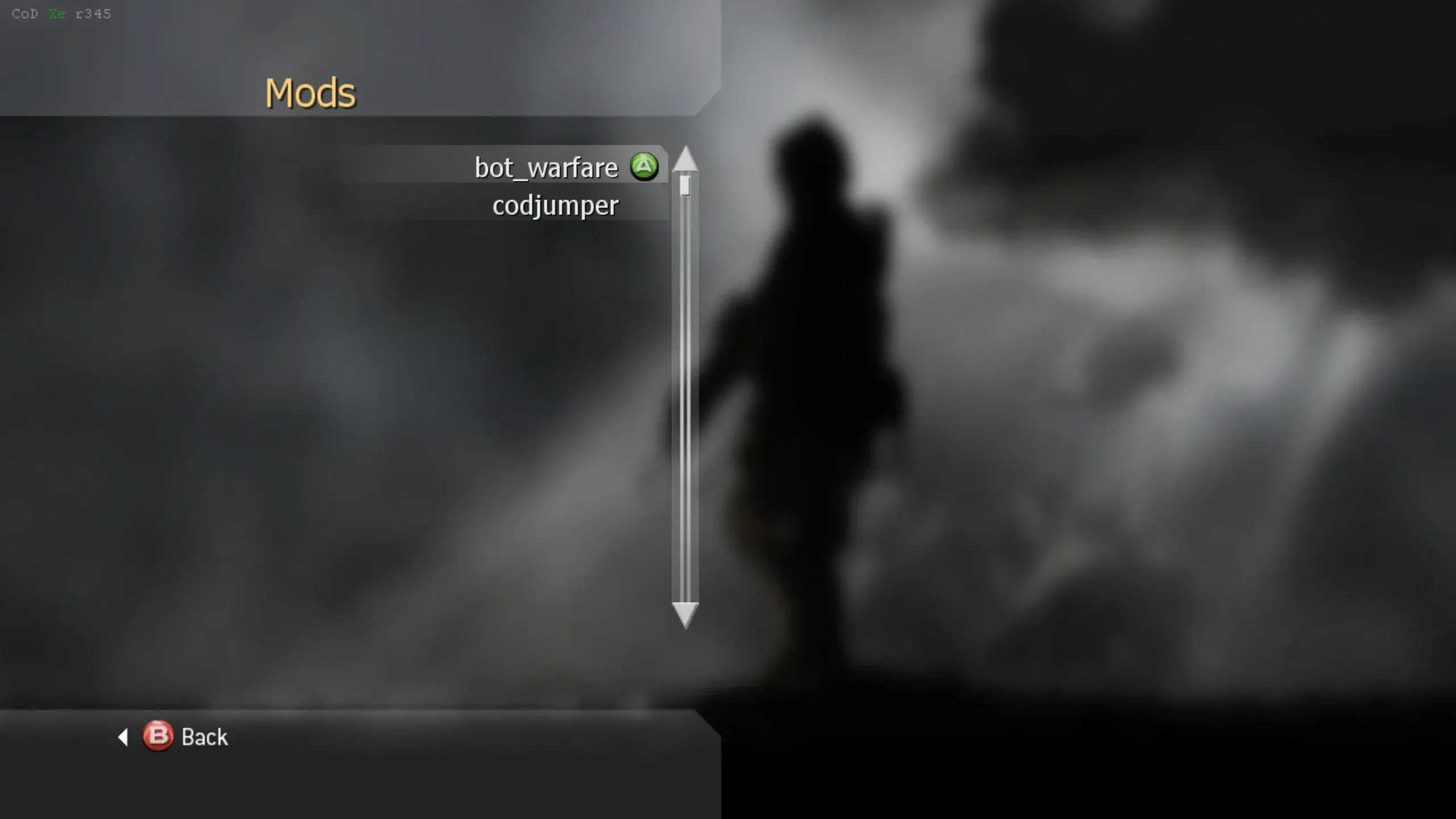 Mods menu with bot_warfare selected